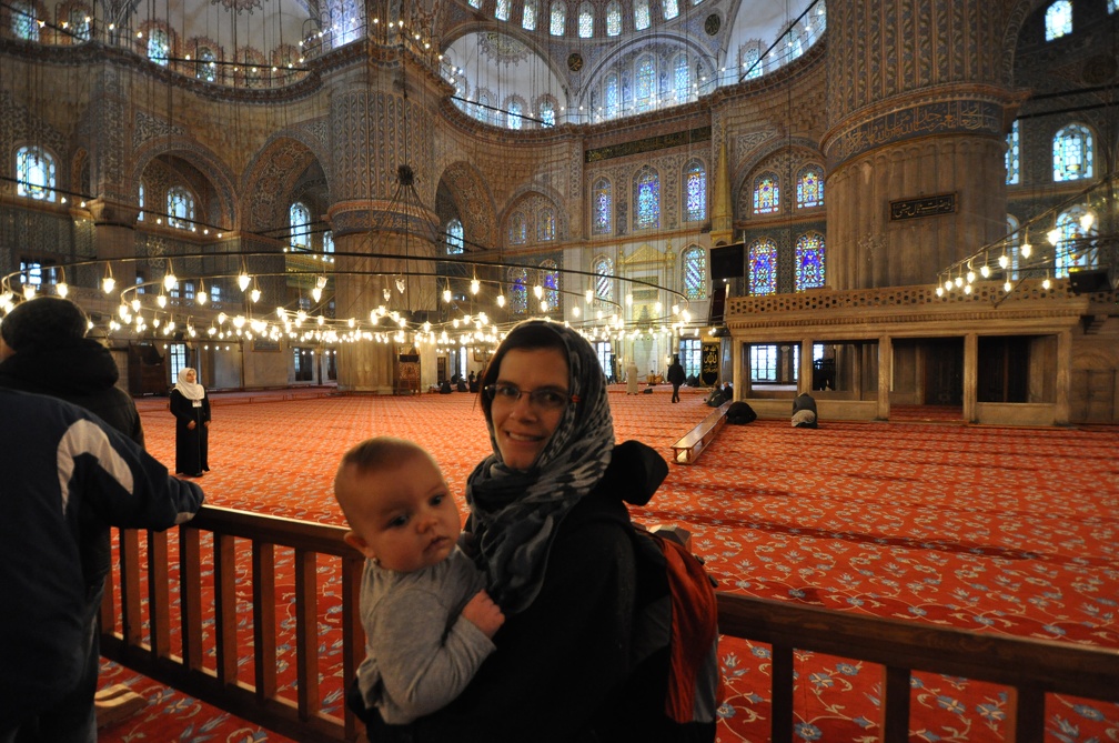 Erynn and Greta inside the Blue Mosque